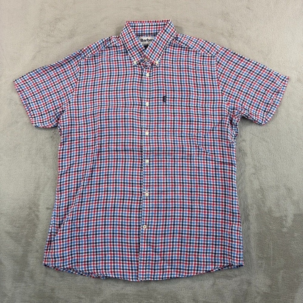 Barbour Earl Tailored Fit Shirt in Multi Gingham Check Men Medium 100% Linen NEW